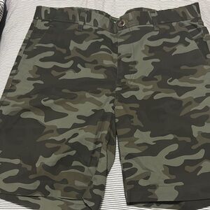 Orvis green and brown camo Flat Front Shorts